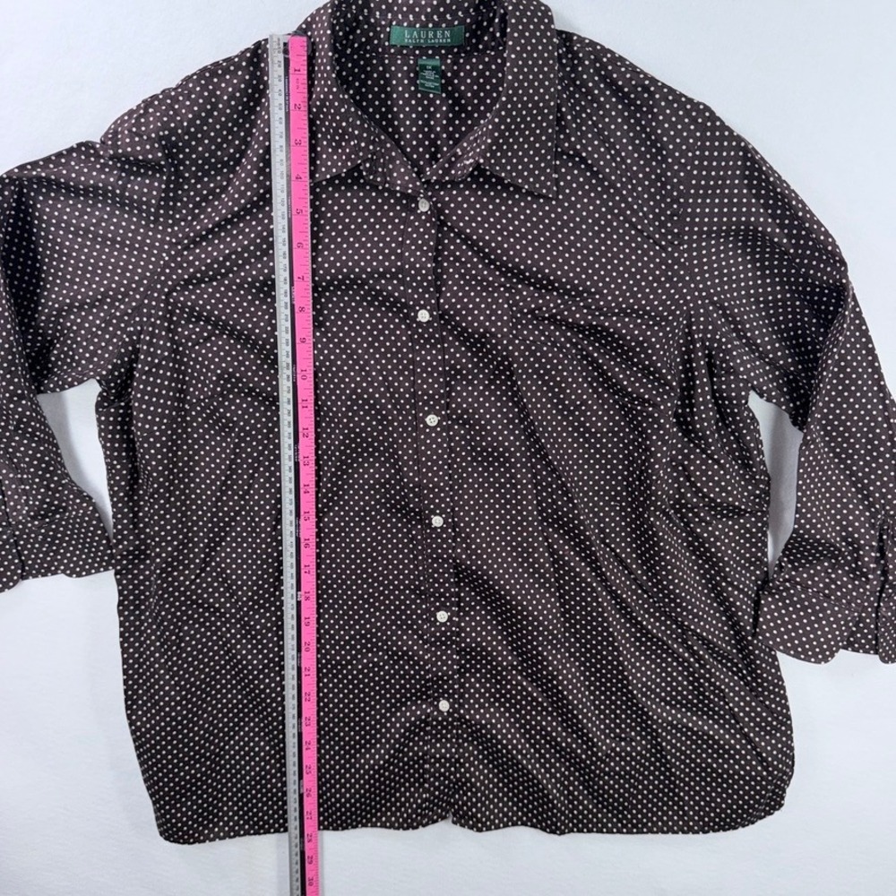 Lauren Ralph Lauren Polka Dot Cotton Button Down Shirt Brown White 1X Plus Size - Picture 3 of 5